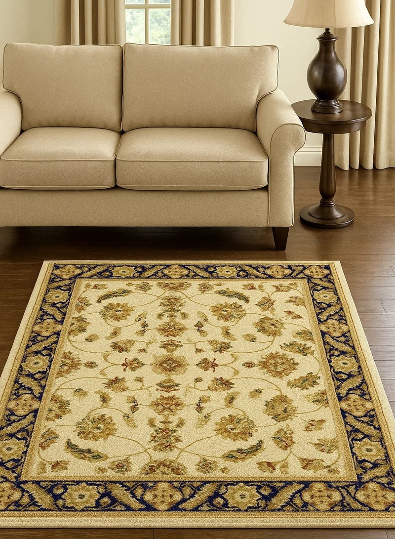 LOFT Bristol, Sofa Rug, Modern Living Room Rug, Soft Floor Mats, Rug Cushions, Non-Slip Sofa Rug, Washable Living Room Rug, Size 120*170cm,BEIGE/NAVY-1339-CG1-I - Image 1