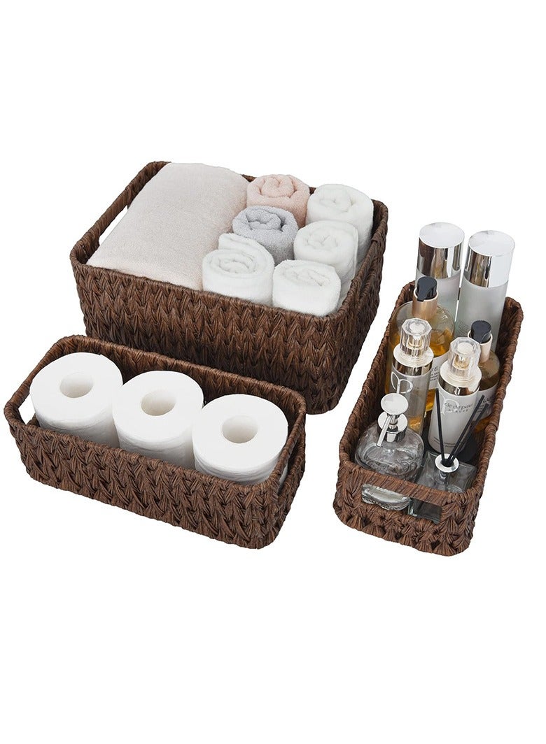 3 Pieces Rectangle Rope Basket, Natural Cotton Rope Storage Baskets, Bathroom Rectangle Rope Basket, Natural Cotton Rope Storage Baskets, Beige Versatile Decorative Woven Baskets Organizer, for Baby Nursery, Toy Box, Bathroom