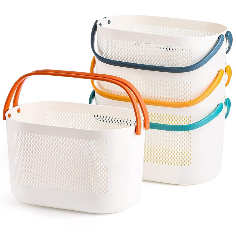 TRADY 4 Pack Plastic Storage Baskets with Handles Portable Shower Caddy Shelf Organizers Basket Stackable Toiletry Bag for Bathroom Kitchen Dorm Room Pantry Garage Bedroom - Image 3