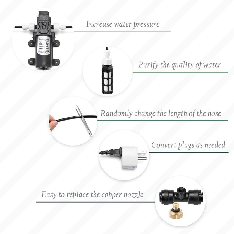 CozyCabin Outdoor Misting Cooling System with Pump - 40ft (12m) Misting Line with Filter + 6 Brass Mist Nozzles (3/4") for Patio Garden Greenhouse Watering Distribution System (12m (40ft)) - Image 5