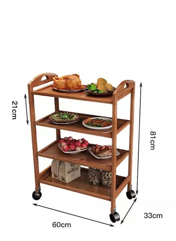 FFD 4 Floor Bamboo Kitchen Trolley 60 x33x81cm Kitchen Storage Rack Serving Trolley Serving Trolley Island Cart with Rotating Wheels Storage Shelf Rack with Wheels Storage Trolley Storage Shelf - Image 2