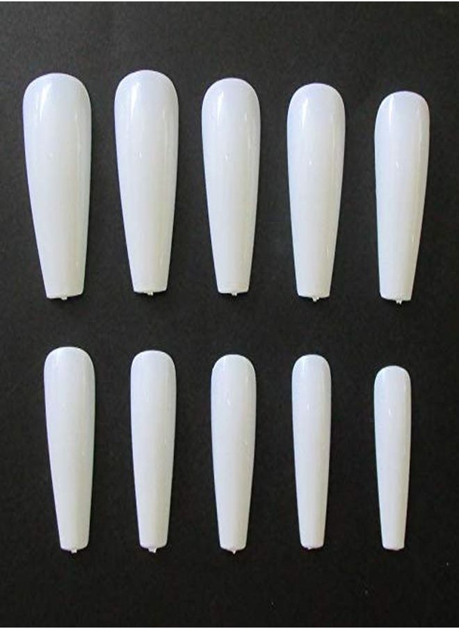 LoveOurHome 100Pc Colored Long Coffin False Nails Artificial Acrylic Tips Ballerina Shape Xl Press On Fake Nails Manicure Fingernail Diy Decor For Women Girls (White)  - Image 2