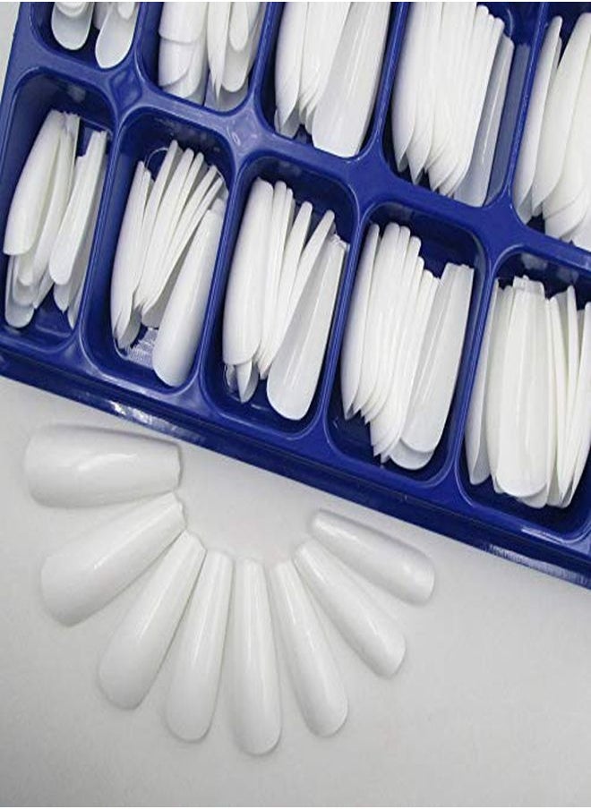 LoveOurHome 100Pc Colored Long Coffin False Nails Artificial Acrylic Tips Ballerina Shape Xl Press On Fake Nails Manicure Fingernail Diy Decor For Women Girls (White)  - Image 3