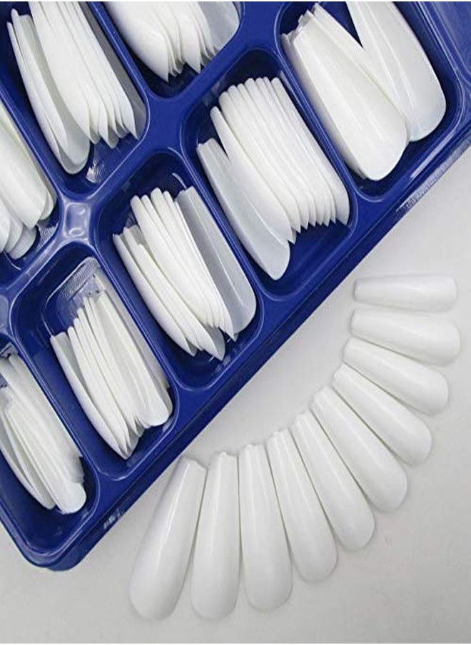 LoveOurHome 100Pc Colored Long Coffin False Nails Artificial Acrylic Tips Ballerina Shape Xl Press On Fake Nails Manicure Fingernail Diy Decor For Women Girls (White)  - Image 1