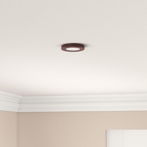 Mufasa 3 Watts LED Surface Panel, Slim Round Style Ceiling Lamp Cabinet, Wardrobe Light, Wooden Finish, Warm White (6cm) (Pack of 4) - Image 2
