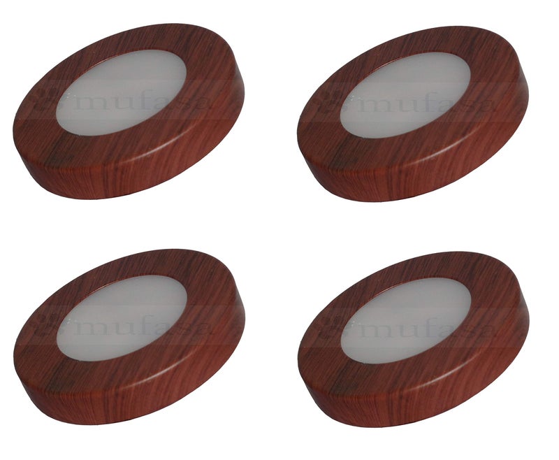 Mufasa 3 Watts LED Surface Panel, Slim Round Style Ceiling Lamp Cabinet, Wardrobe Light, Wooden Finish, Warm White (6cm) (Pack of 4) - Image 1