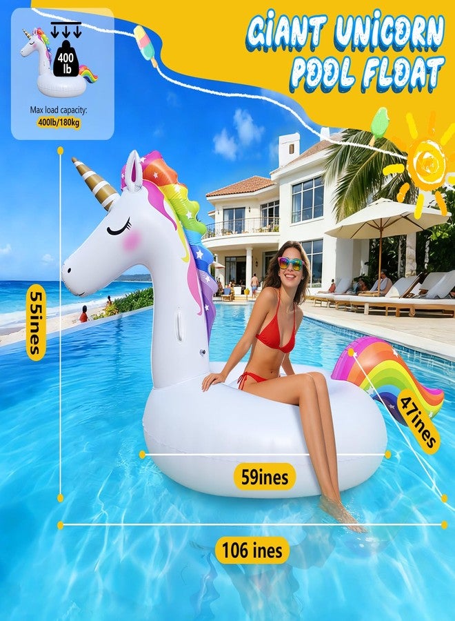 Poojaed Giant Inflatable Unicorn Pool Float Floaties, Rainbow Mane Ride-On Swimming Pool Toy for Adults & Kids, Summer Fun Vacation Beach Lake Water Floaties Raft Lounger - Image 2