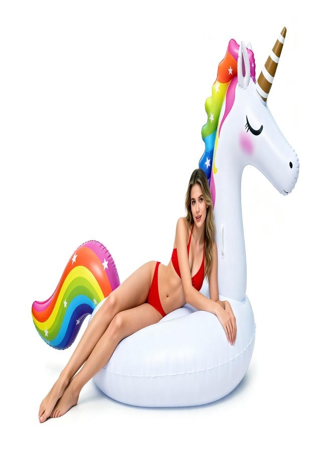 Poojaed Giant Inflatable Unicorn Pool Float Floaties, Rainbow Mane Ride-On Swimming Pool Toy for Adults & Kids, Summer Fun Vacation Beach Lake Water Floaties Raft Lounger - Image 1