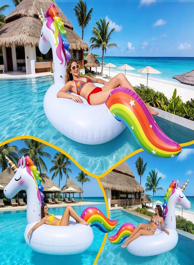 Poojaed Giant Inflatable Unicorn Pool Float Floaties, Rainbow Mane Ride-On Swimming Pool Toy for Adults & Kids, Summer Fun Vacation Beach Lake Water Floaties Raft Lounger - Image 5