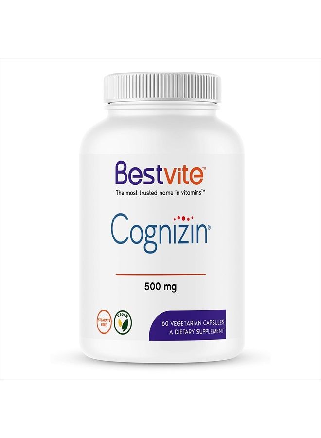 BESTVITE Cognizin Citicoline 500mg (60 Vegetarian Capsules) - Clinically Studied Form of Citicoline - No Stearates - Vegan - Non GMO - Gluten Free - Image 1