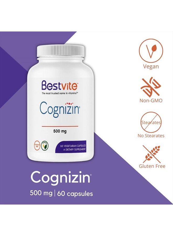 BESTVITE Cognizin Citicoline 500mg (60 Vegetarian Capsules) - Clinically Studied Form of Citicoline - No Stearates - Vegan - Non GMO - Gluten Free - Image 3