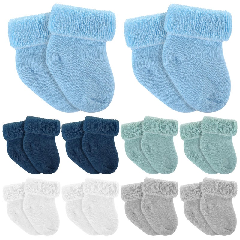 Twistover 10 Pairs Preemie Baby Terry Cotton Turn Cuff Socks for Newborn Girls Boys - Nicu, Light Blue Color, premature - Image 1