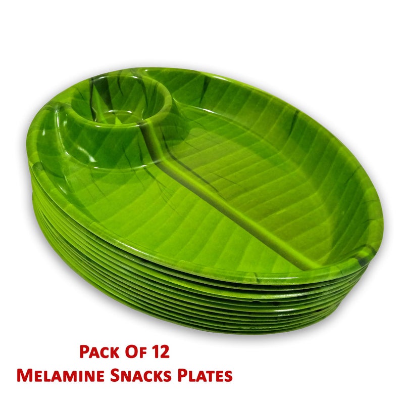Inpro Serve Snacks in Style with Our Designer Melamine Serving Platter Set of 12 in Green Color - Perfect for Dinner Parties and Entertaining! - Image 3