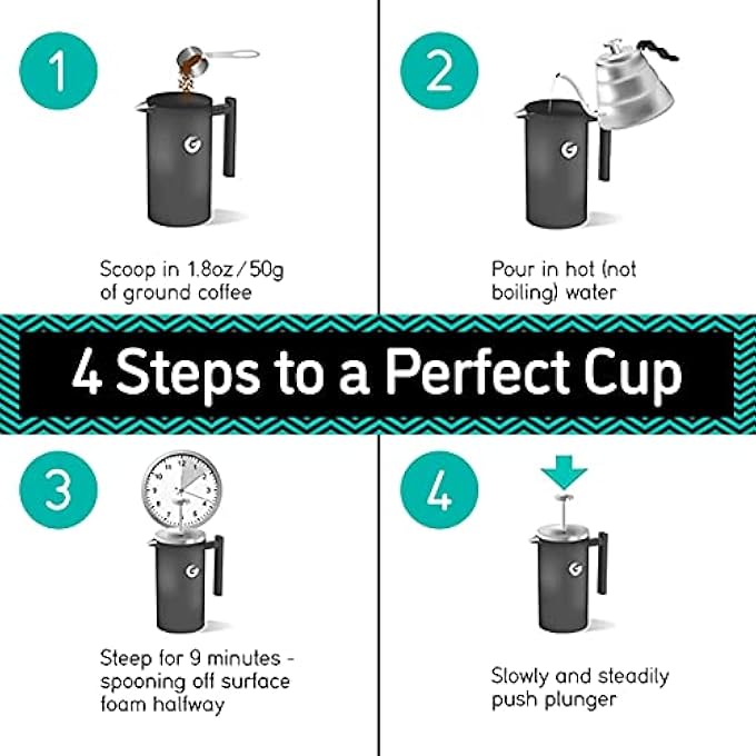 Coffee Gator Cafetiere 24 Cups 1 L French Press Coffee Maker Plus Travel Jar Canister Double Walled Insulated Stainless Steel Portable Hot Cold Brew Teapot For Home Office Kitchen Camping Outdoor - Image 5