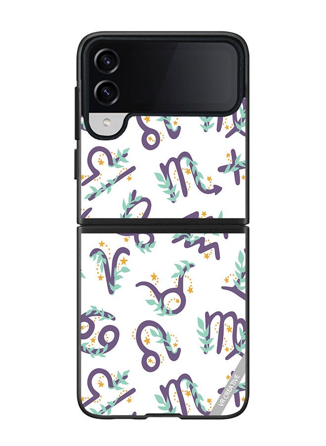 VR CREATIVE - Protective Case Cover For Samsung Galaxy Z Flip4 Cute Vector Pattern With Zodiac Sign Design Multicolour - Image 1
