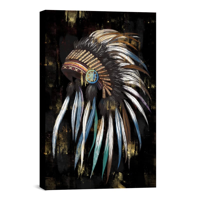 FuShvre Native American Canvas Art Wall Decor Indian Chief Feather Painting Prints Tribal Chief Picture Framed