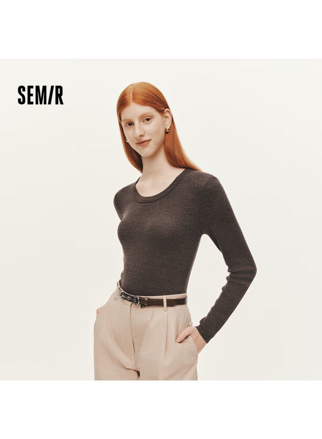 Semir Women's Winter Knitted Sweater Eggshell Neck Solid Slim Wool Top 109725107004 - Image 1