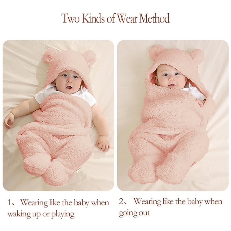 Nunibum Baby Swaddle Blanket Boys Girls Cute Bear Plush Essential Receiving Blanket Ultra-Soft Newborn Registry Sleeping Wraps for Infant 0-6 Months - Pink - Image 5