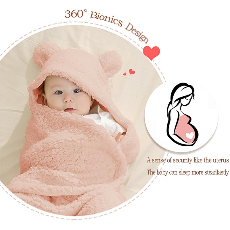 Nunibum Baby Swaddle Blanket Boys Girls Cute Bear Plush Essential Receiving Blanket Ultra-Soft Newborn Registry Sleeping Wraps for Infant 0-6 Months - Pink - Image 4