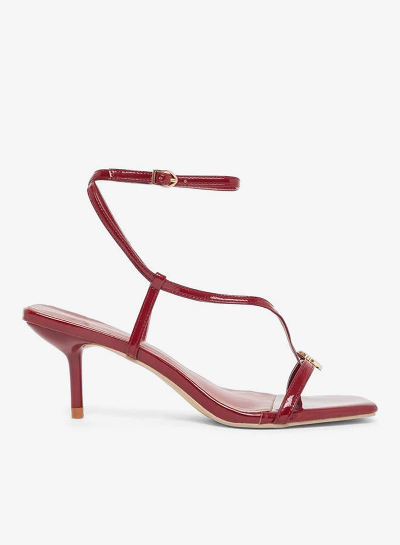Styli Burgundy Strappy Stiletto Heel Sandals - Image 1