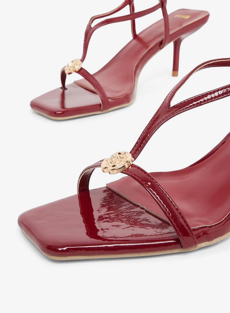 Styli Burgundy Strappy Stiletto Heel Sandals - Image 3