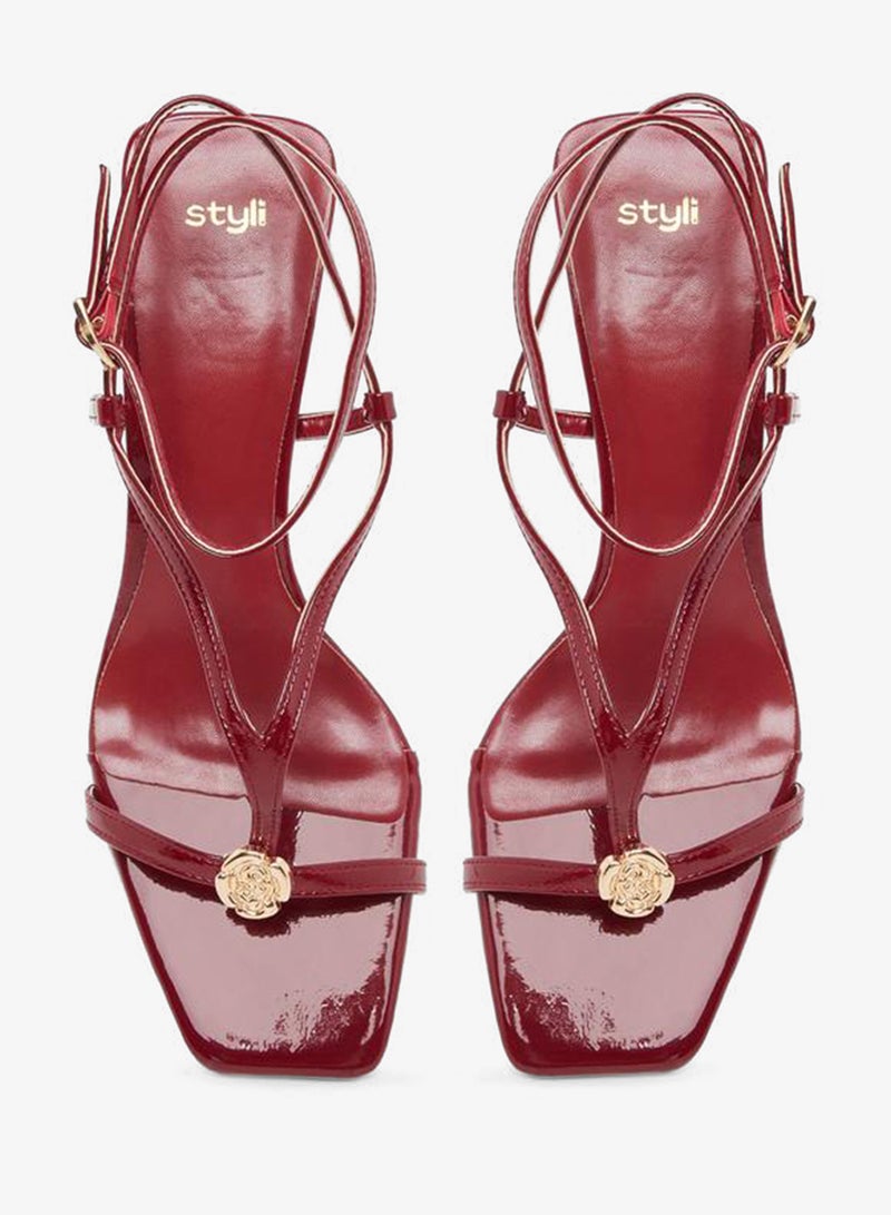 Styli Burgundy Strappy Stiletto Heel Sandals - Image 5
