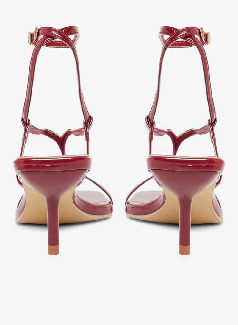 Styli Burgundy Strappy Stiletto Heel Sandals - Image 4