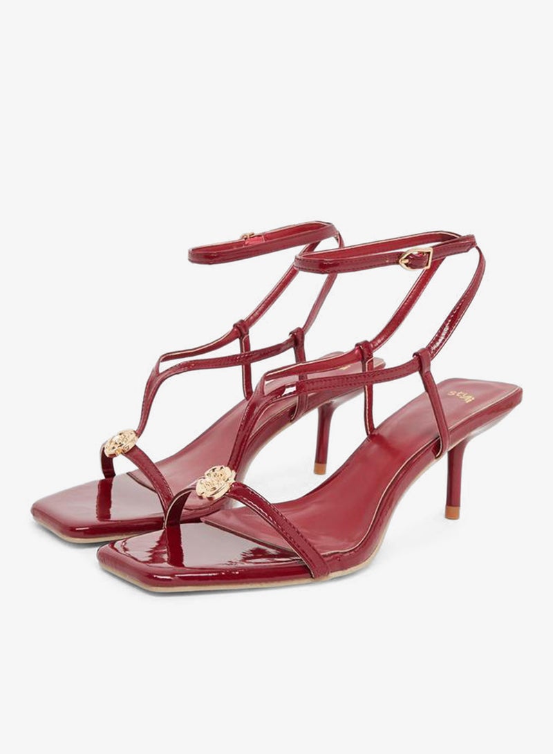 Styli Burgundy Strappy Stiletto Heel Sandals - Image 2