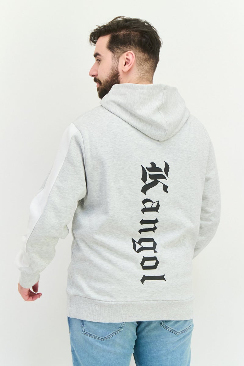 KANGOL Men Brand Logo Long Sleeves Hooded Sweatshirt, Grey/Black - Image 3