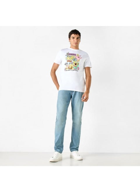 SpongeBob Print T-shirt with Crew Neck and Short Sleeves