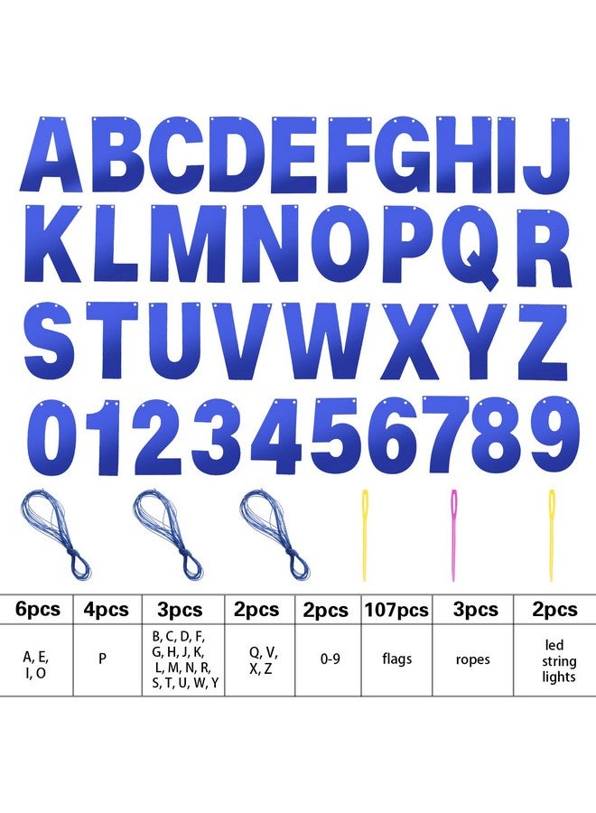 TaoBary 112 Pcs DIY Letter Custom Banner Glitter Customizable Banner Kit Including 107 Letters and Numbers 3 Rope for Valentine Birthday Party(Bright Blue) - Image 2
