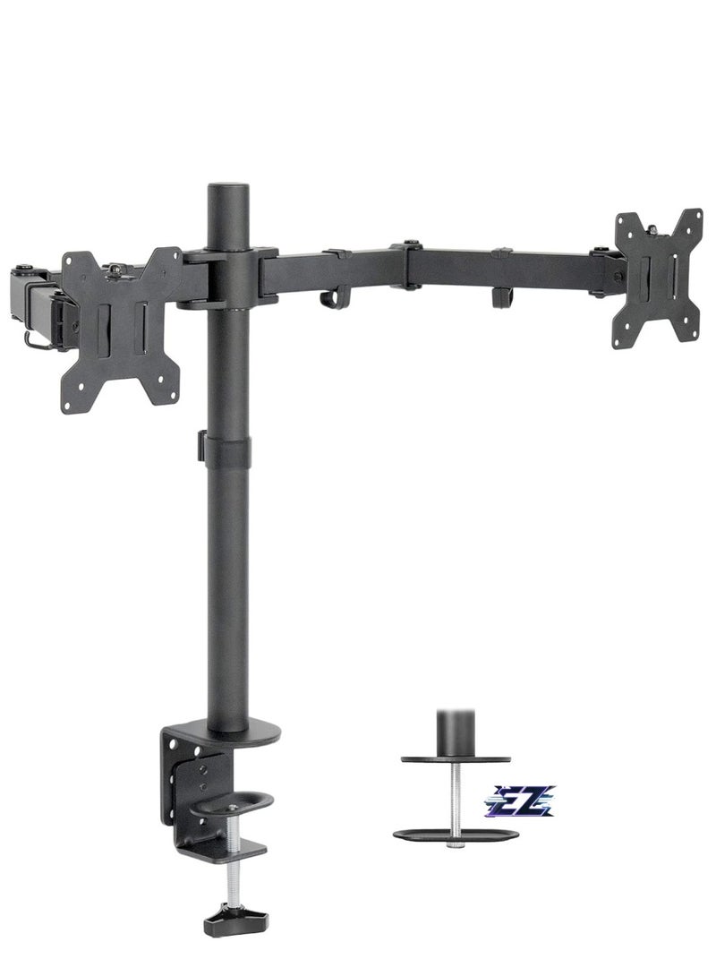 ELTRAZONE Dual LCD LED Monitor Desk Mount Stand with C-clamp and Bolt-Through Grommet Options | Heavy Duty Fully Adjustable Arms Hold Two (2) Screens up to 27"  - Image 1