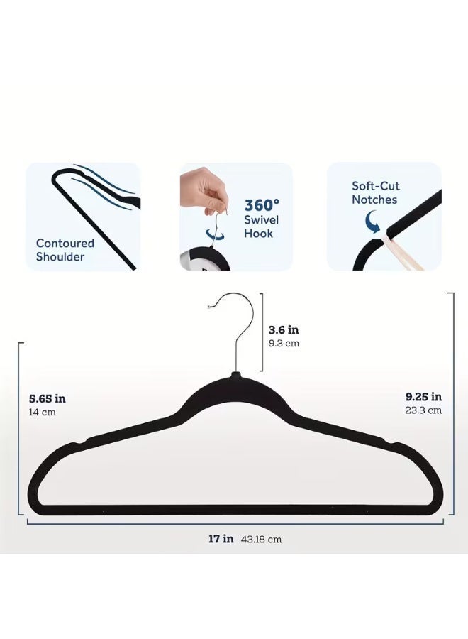 Black Non-Slip Velvet Hangers, Ultra Thin, 360 Degree Swivel Hook, 100 Pack - Image 2