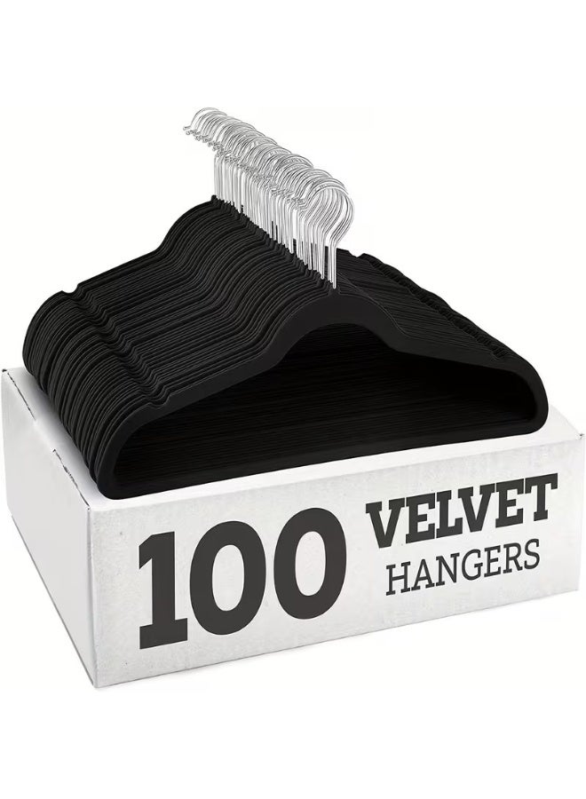 Black Non-Slip Velvet Hangers, Ultra Thin, 360 Degree Swivel Hook, 100 Pack - Image 1