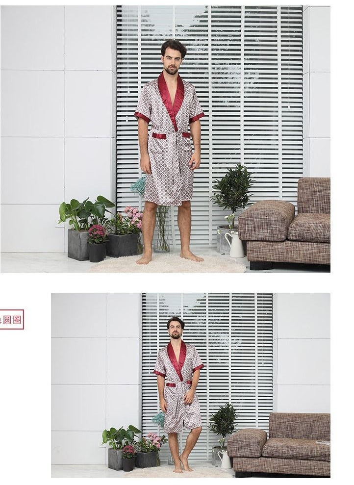 Loquat - Printed Silk Robe Red - Image 1