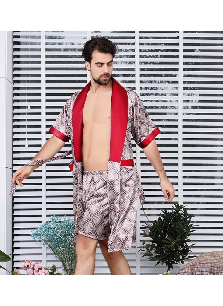 Loquat - Printed Silk Robe Red - Image 1