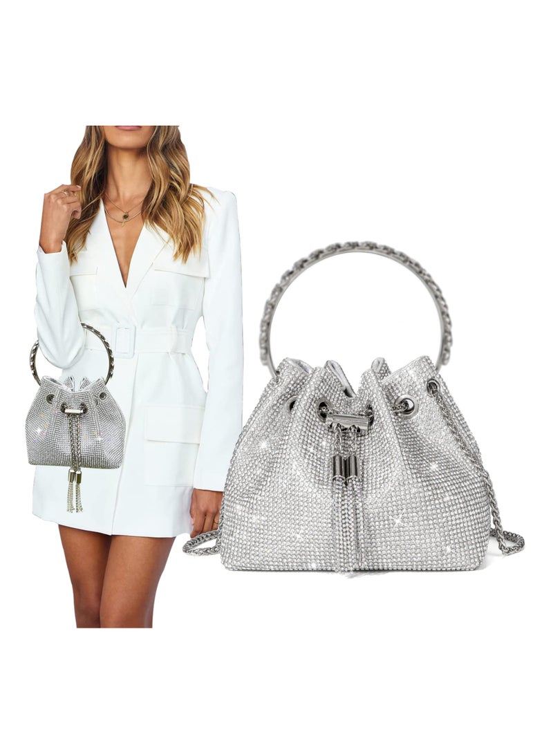 SOLARAE Crystal Rhinestone Purse Rhinestone Evening Bag Sparkly Diamond Clutch Handbag Silver Clutch Purse Crossbody Bag for Women Evening Wedding Party Prom Party Club Wedding - Image 1