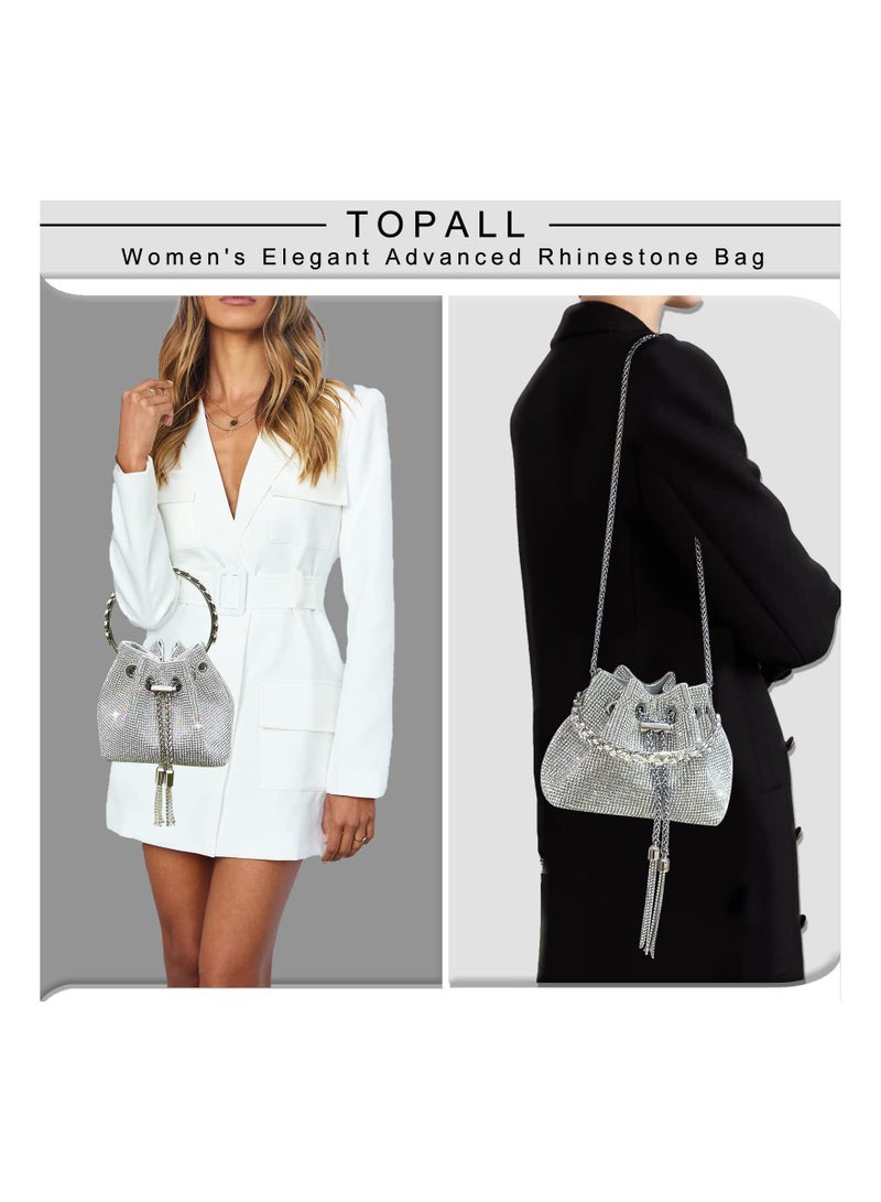 SOLARAE Crystal Rhinestone Purse Rhinestone Evening Bag Sparkly Diamond Clutch Handbag Silver Clutch Purse Crossbody Bag for Women Evening Wedding Party Prom Party Club Wedding - Image 2