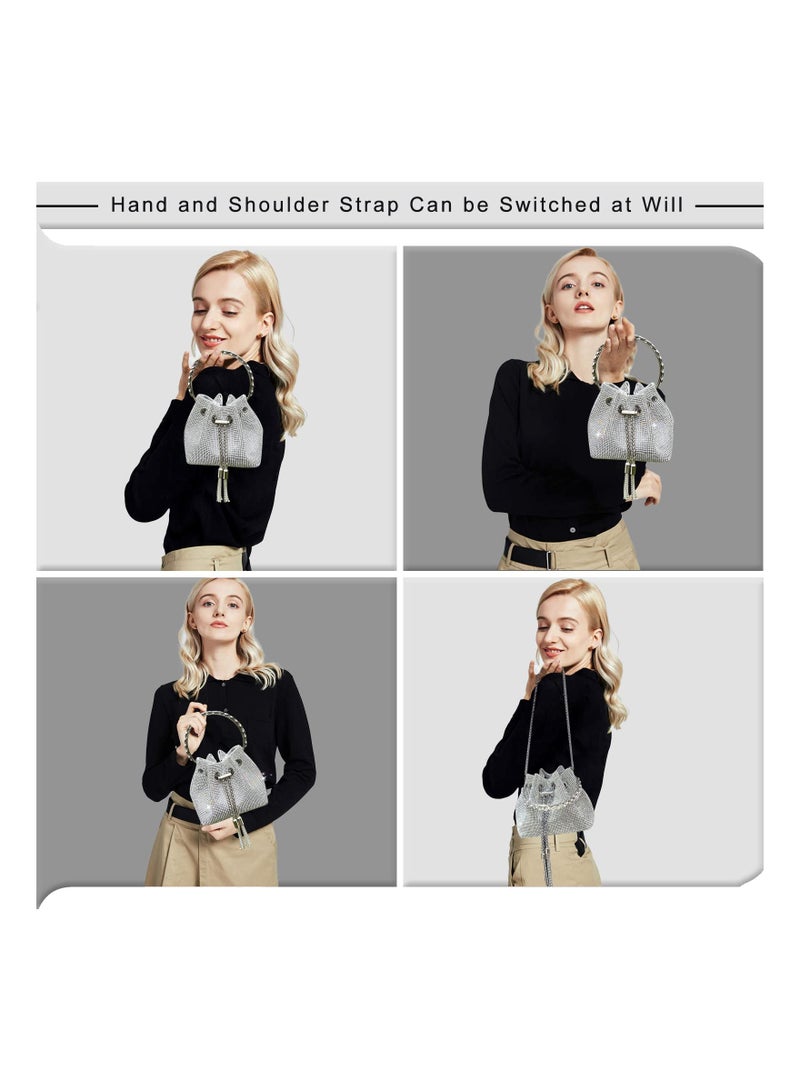 SOLARAE Crystal Rhinestone Purse Rhinestone Evening Bag Sparkly Diamond Clutch Handbag Silver Clutch Purse Crossbody Bag for Women Evening Wedding Party Prom Party Club Wedding - Image 3