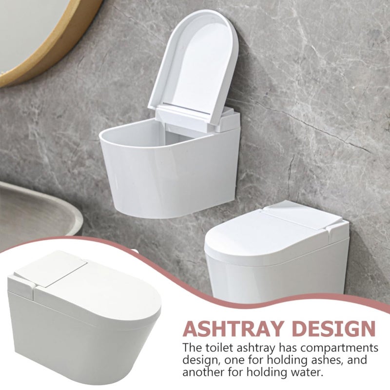 White Wall Mounted Bathroom Ashtray With Lid Smokeless Adhesive Indoor Ash Tray Storage Box - Image 4