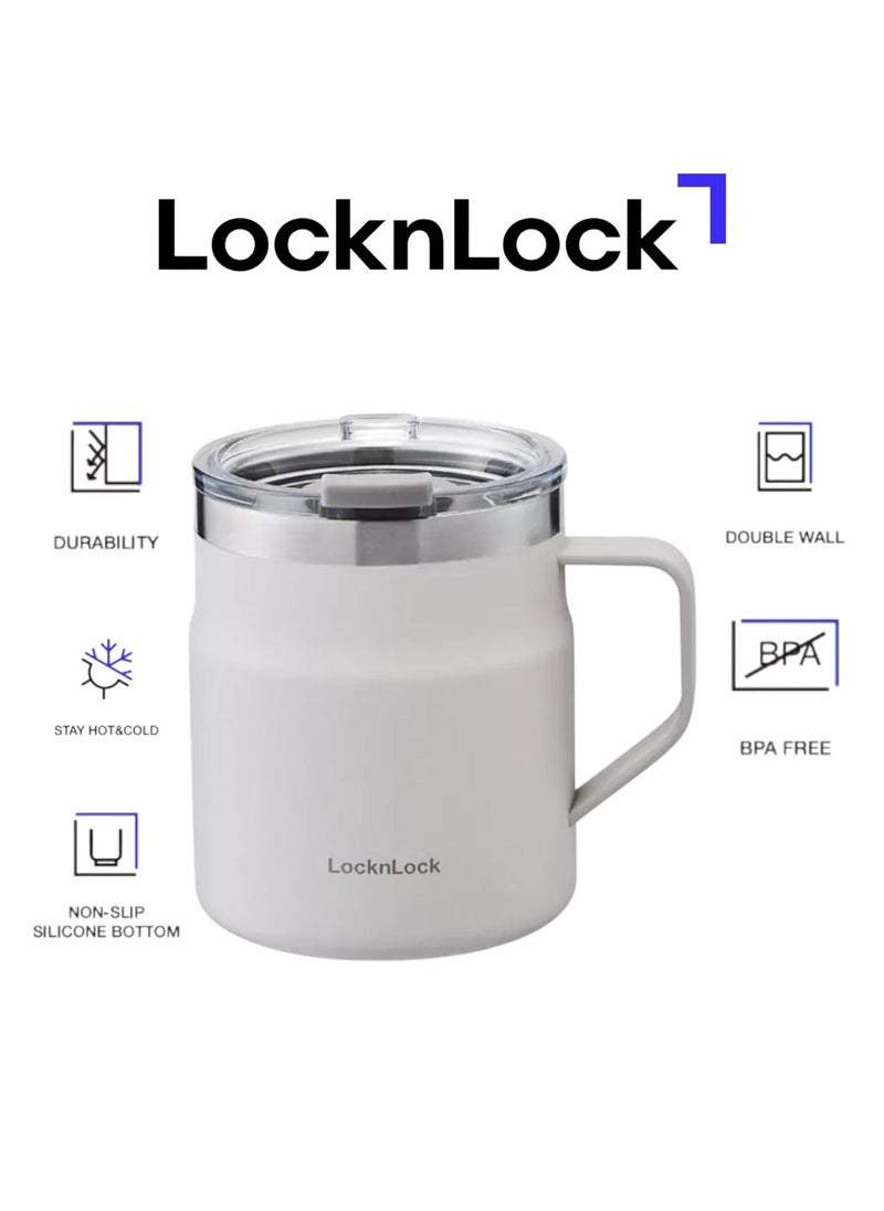 LOCK & LOCK LocknLock Metro Mug 355ml White – Double-Wall Insulated Stainless Steel Mug with Spill-Resistant Lid  - Image 1