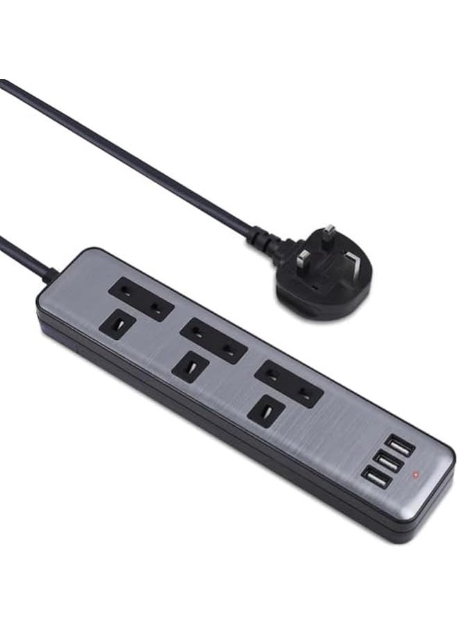 PROMASS promass Universal Power Extension Cord with 3 Power Sockets 3 USB Ports with Surge Protection + Fireproof, Heavy Duty Built in Copper Material 2m Cable  - Image 1