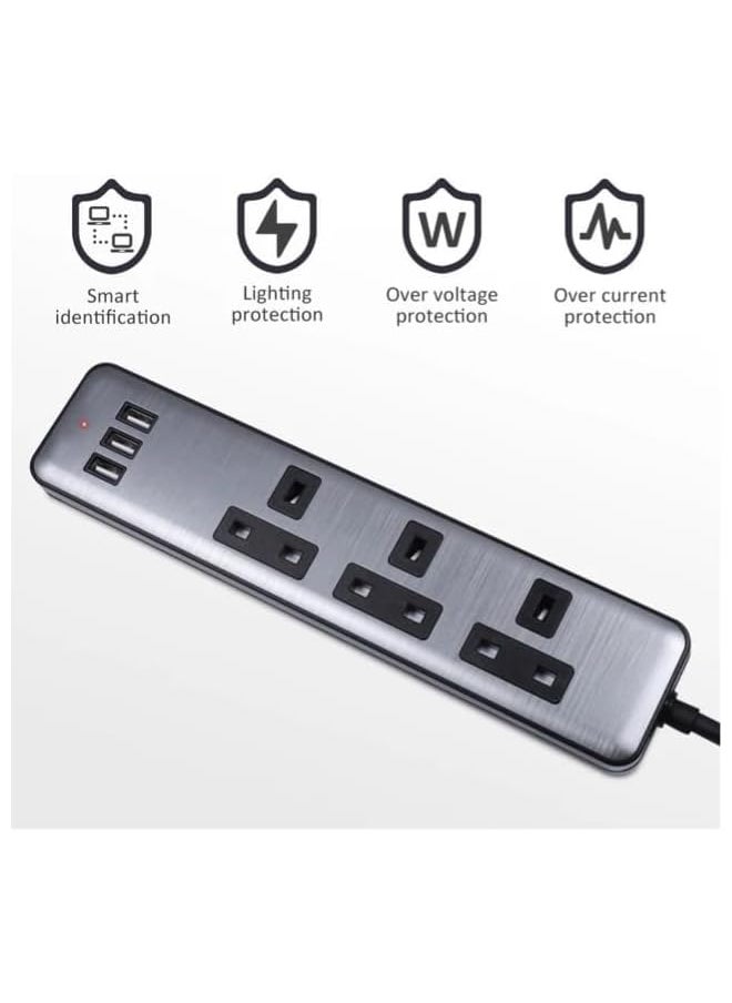 PROMASS promass Universal Power Extension Cord with 3 Power Sockets 3 USB Ports with Surge Protection + Fireproof, Heavy Duty Built in Copper Material 2m Cable  - Image 2