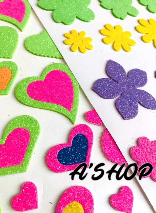 A'SHOP Neon Glitter Foam Self Adhesive Alphabets, Butterflies, Flowers & Heart Stickers for Art & Craft (Set of 4 Sheets) - Image 4