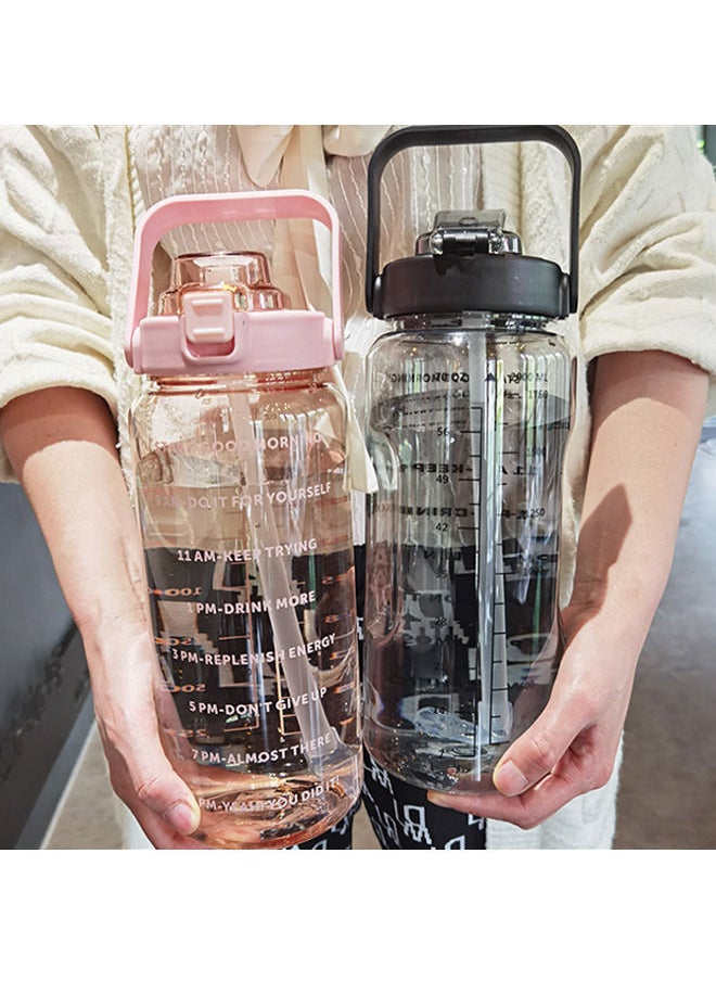 Arabest 2L Large Capacity Water Bottle, Portable Plastic Water Bottle, Sports Water Bottle, With a Pop-Up Lid and Time Mark Reminder Cream Cup, Used for Outdoor Sports and Fitness-Black  - Image 2