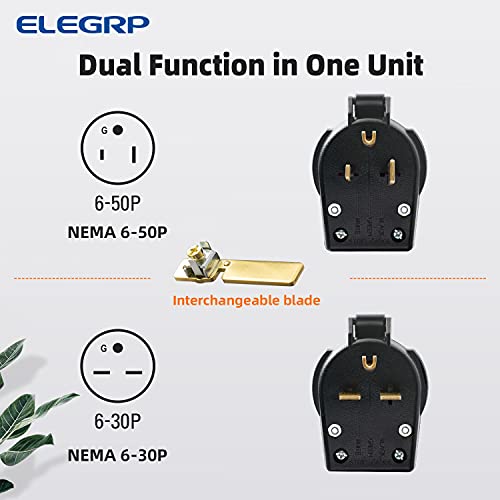 ELEGRP NEMA 6-30P & 6-50P Heavy Duty Angle Plug, 30/50 Amp 250V 3 Prong Power Plug for Welder/Generator, Industrial Grade, Grounding, 2 Pole 3 Wire, UL Listed, 1 Pack - Image 4