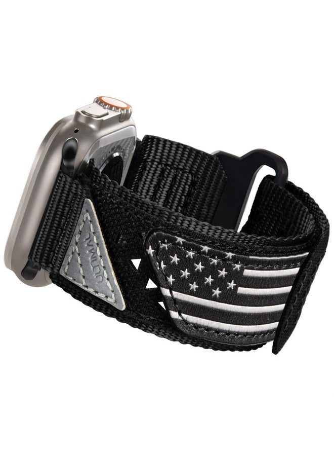 ULTIMAL - Band Compatible with Apple Watch 49mm 45mm/44mm/42mm 41mm/40mm/38mm, Tough Breathable Nylon Sports Strap, Hollow Out Design for iWatch Series 8/7/6/5/4/SE/3/2/1/Ultra (49mm L, Black USA Flag) - Image 1