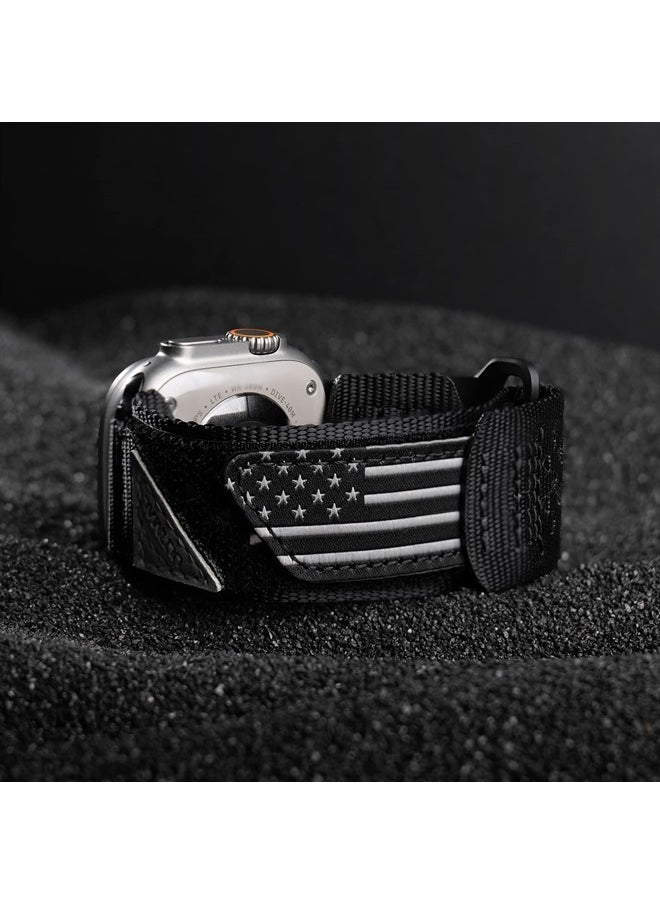 ULTIMAL - Band Compatible with Apple Watch 49mm 45mm/44mm/42mm 41mm/40mm/38mm, Tough Breathable Nylon Sports Strap, Hollow Out Design for iWatch Series 8/7/6/5/4/SE/3/2/1/Ultra (49mm L, Black USA Flag) - Image 1