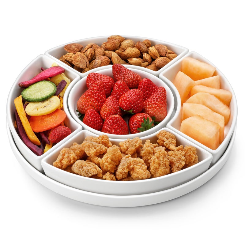 MALACASA Porcelain Divided Serving Tray, Perfect for Chips and Dip, Fruit, Veggies, Candy and Snacks, White - Image 1