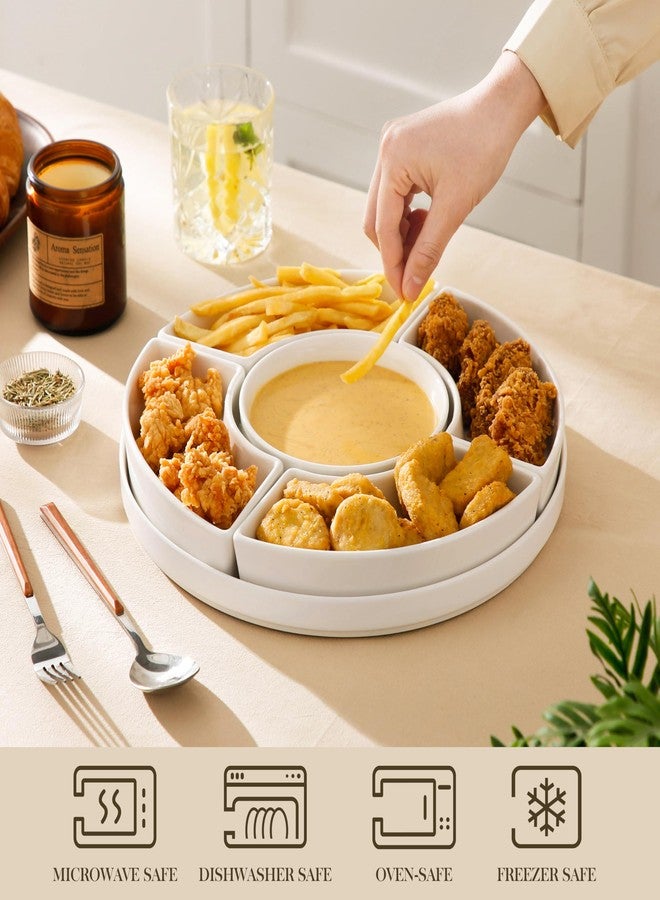 MALACASA Porcelain Divided Serving Tray, Perfect for Chips and Dip, Fruit, Veggies, Candy and Snacks, White - Image 4